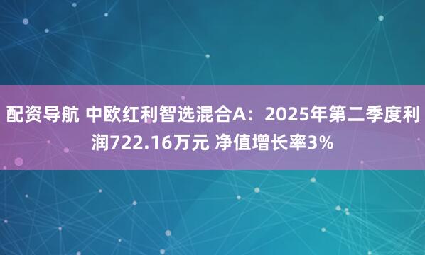 配资导航 中欧红利智选混合A：2025年第二季度利润722.16万元 净值增长率3%